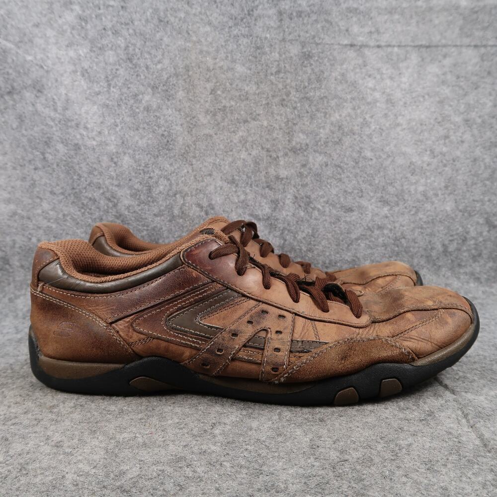 Skechers Shoes Mens 10 Casual Street Sneakers Brown Leather Lace Up Comfort Y2k